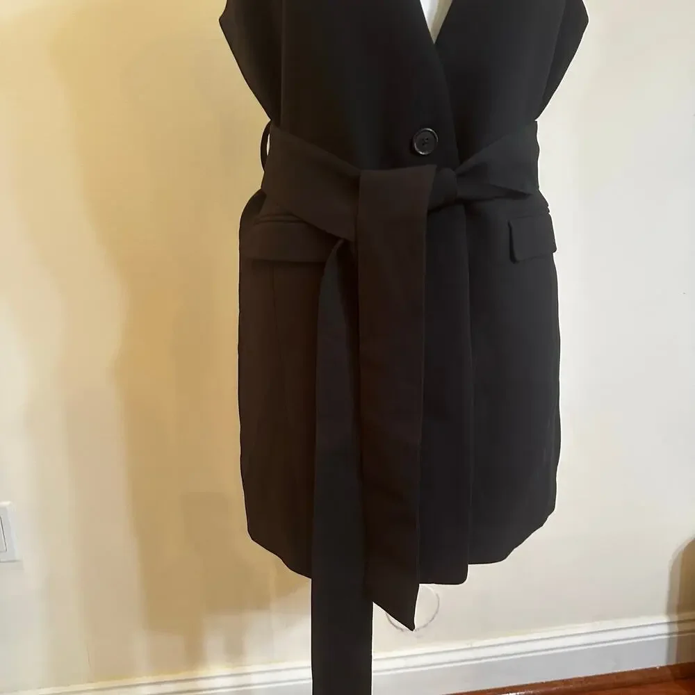 Womens J. Crew 365 Long Belted Sleeveless Blazer sz 8